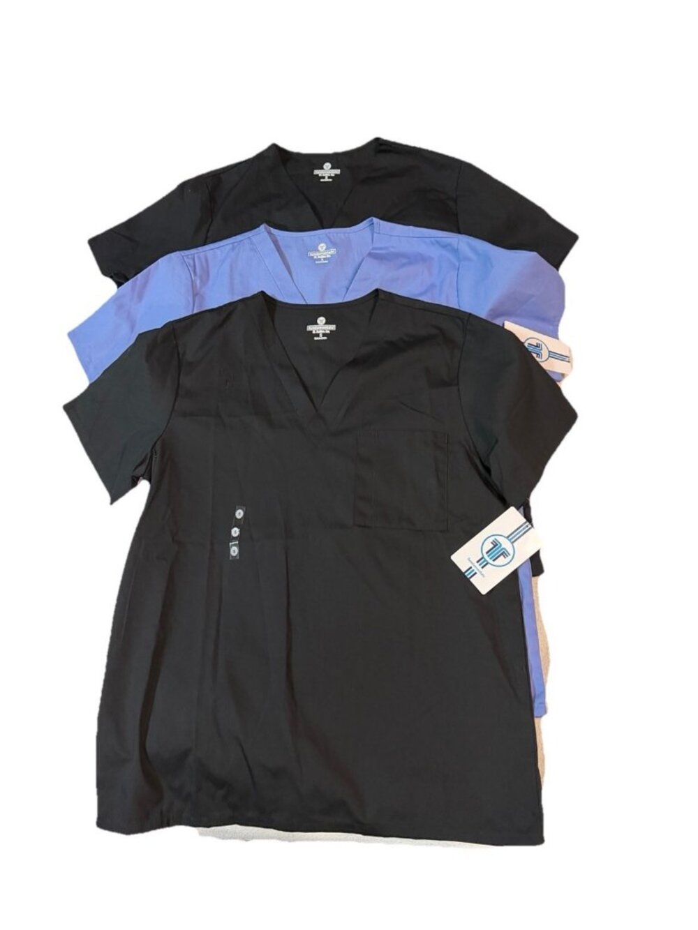 Lot Bundle of 3: White Swan V-neck Short Sleeve Unisex Scrub Tops-Small